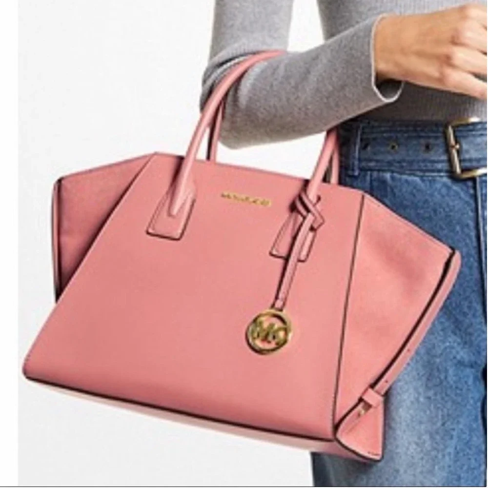 Michael Kors Avril Large Top Zip Satchel Shoulder Bag Sunset Rose Pink - Picture 6 of 13